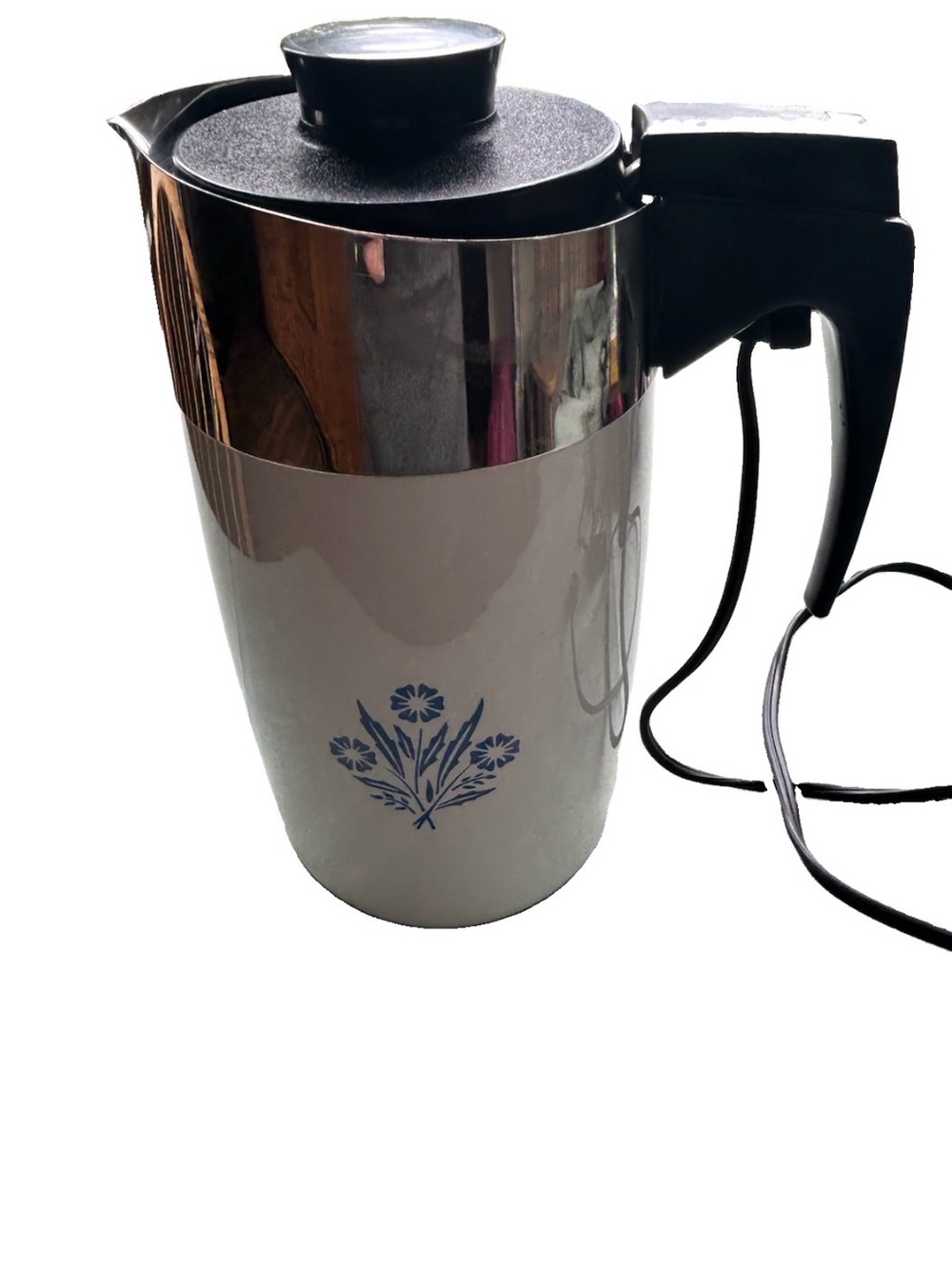 Corningware White and Blue Floral Electric Coffee Percolator